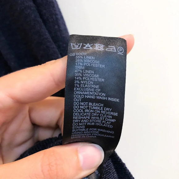 Reiss Navy Linen Blend Floral Embroidered Short Sleeve Designer Knit Top Small - Picture 8 of 9